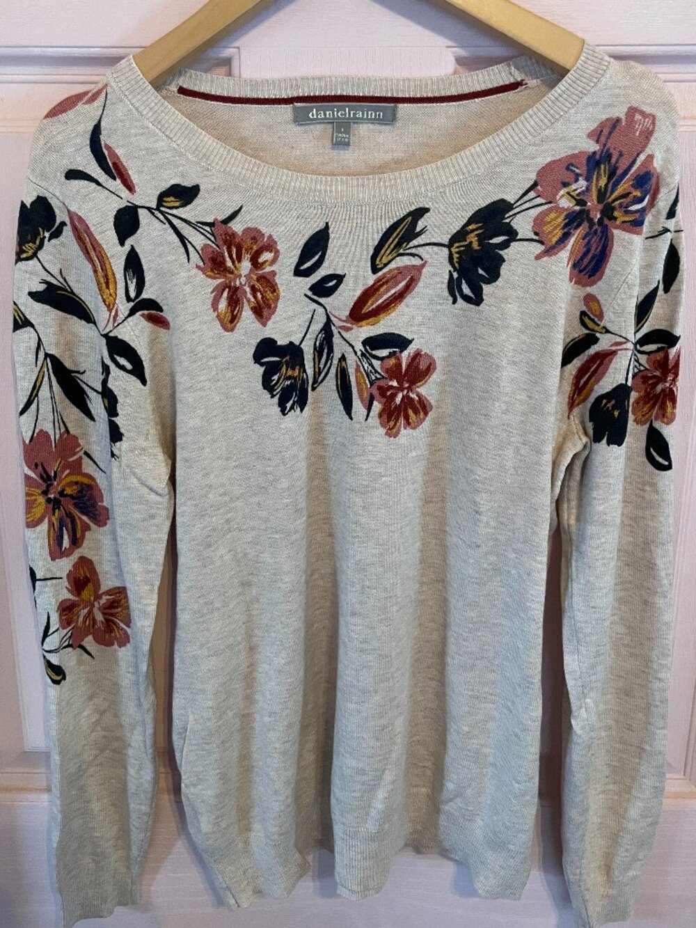 Daniel Rainn Heather Grey Floral Long Sleeve Knit Top Size Small